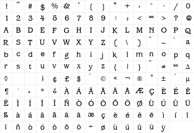 Paragon Regular  glyph index