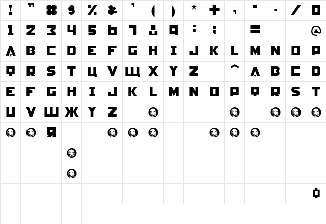 P22 Constructivist Square  glyph index