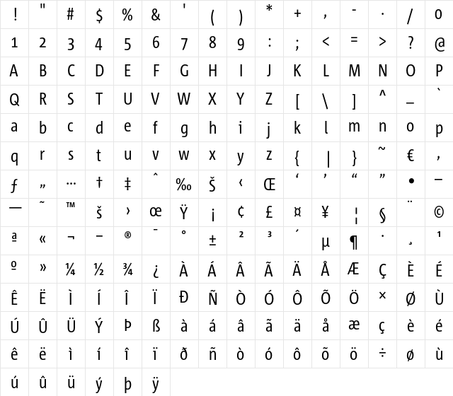 Corpid Cd Regular  glyph index