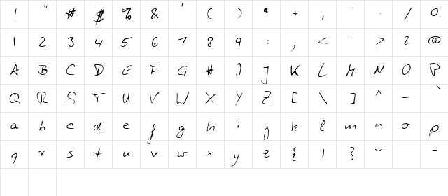 Zuerbig Regular  glyph index