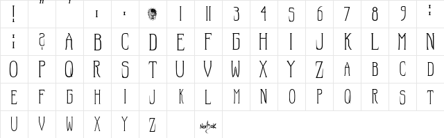 Hellraiser SC Regular  glyph index