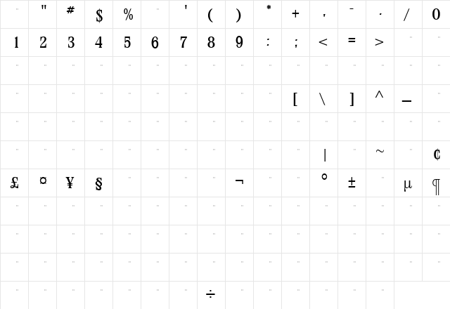 StirlingMediumTab Roman  glyph index