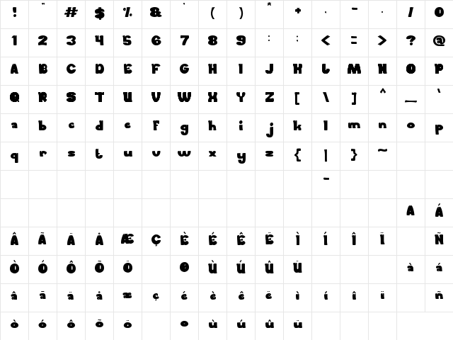FOREST THING Regular  glyph index