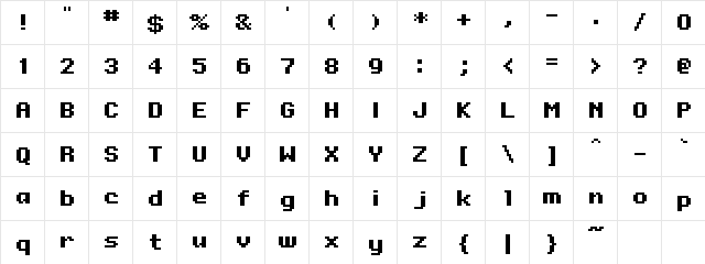 Onesize Regular  glyph index