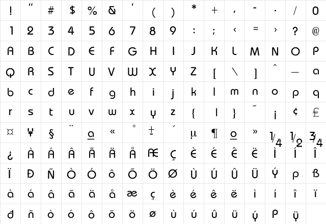 Opal Regular  glyph index