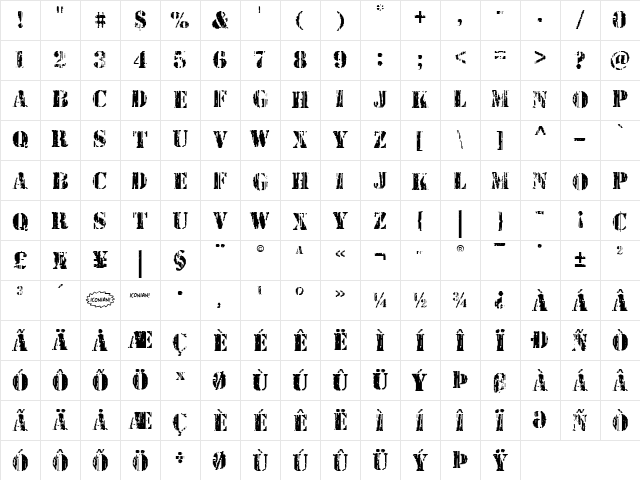 Wetworks Staggered Regular  glyph index