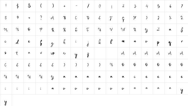 Sekaran Regular  glyph index