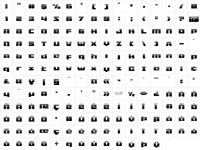 Turbo Charge Halftone Regular  glyph index