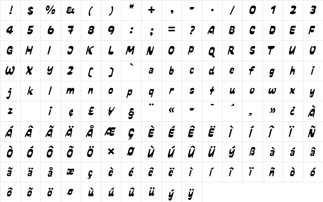 Dalcora Regular  glyph index