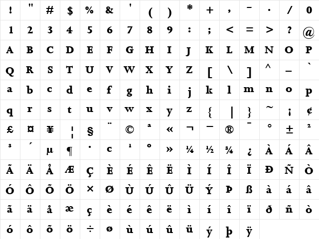 JoannaMT-ExtraBold Extra Bold  glyph index