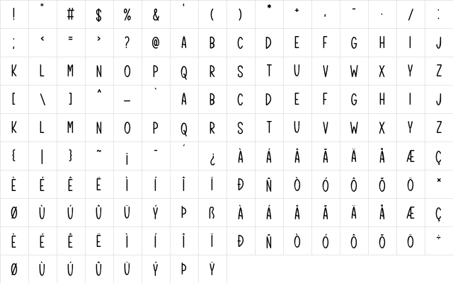 Cherish Today Regular  glyph index