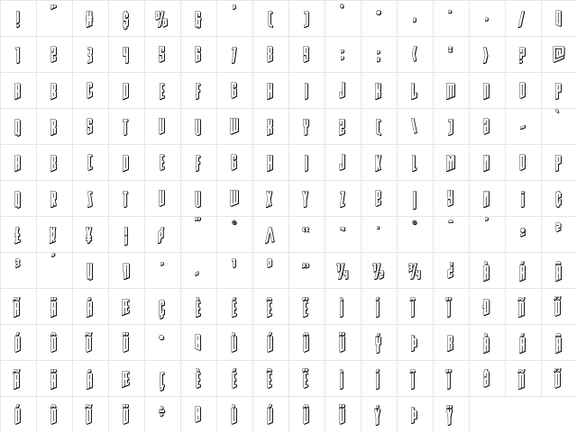 Rhinoclops 3D Regular  glyph index