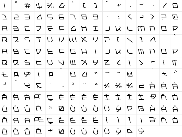 Federapolis Leftalic Regular  glyph index
