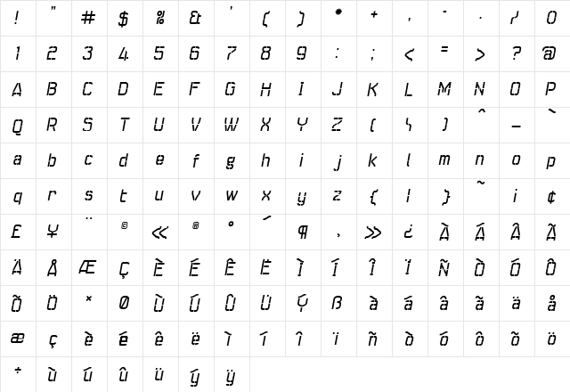 Seize Regular  glyph index