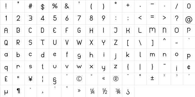 Belina Demo Regular  glyph index