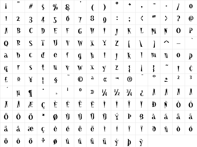 AlleycatBopICG Bold  glyph index