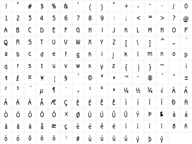 Beagle-Condensed Bold  glyph index