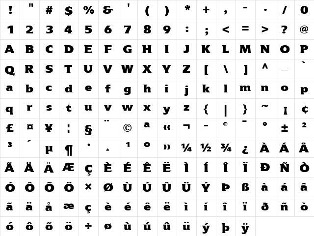 Icone LT ExtraBlack Regular  glyph index