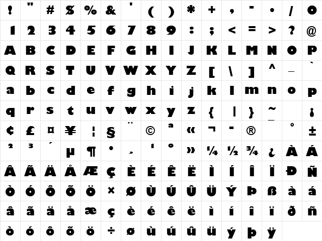Gill Sans MT Ultra Bold Regular  glyph index