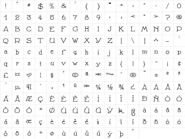 Nathan Expandet Expanded Regular  glyph index