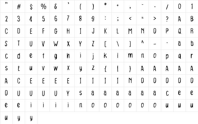 Bad Ink Regular  glyph index