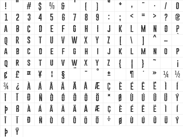 Gobold CUTS Regular  glyph index