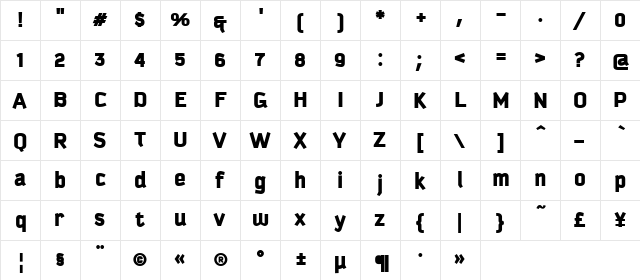 Kautiva Greek Black Regular  glyph index