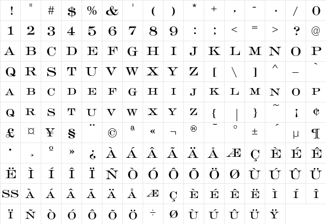 EngraversEF Roman  glyph index