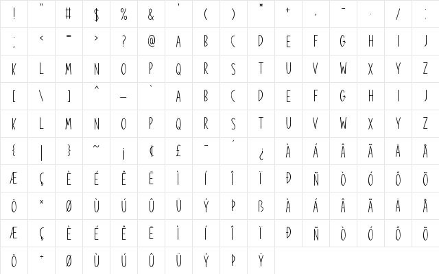Fallen Dreamer Regular  glyph index