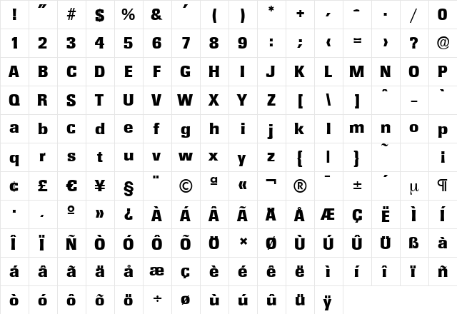 RochesterSerial-Heavy Regular  glyph index