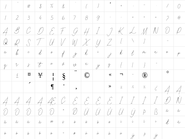 Emelynd Regular  glyph index