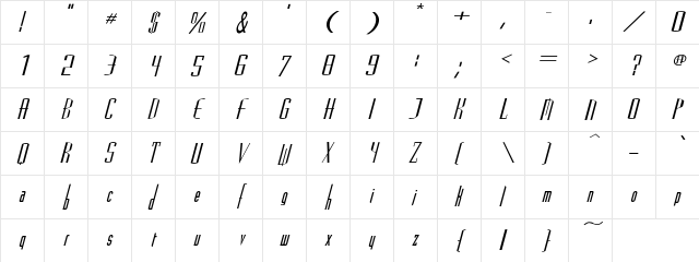 Picassos Italic Regular  glyph index