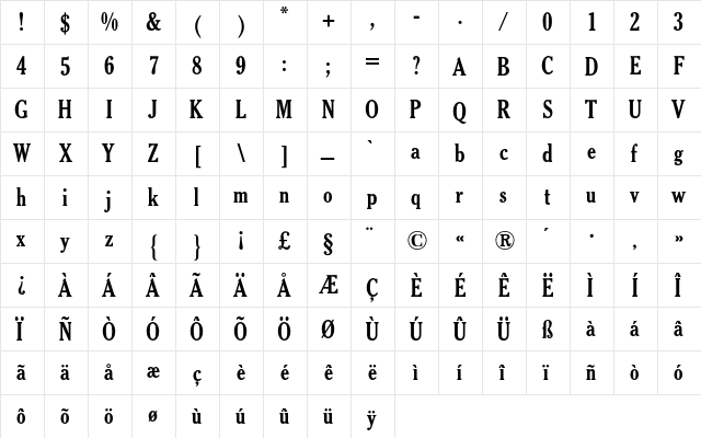 Cheltenham ATF BQ Regular  glyph index