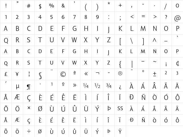 Lisboa Sans SC Light Regular  glyph index