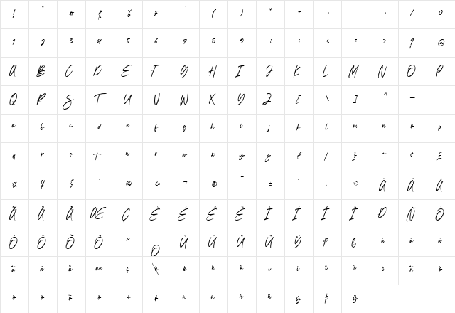 Winsthen Regular  glyph index