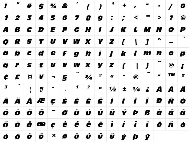 Antique Olive T Compact Italic  glyph index