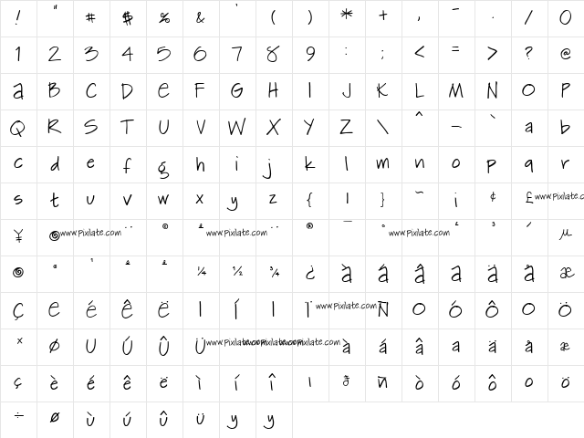 Kemie Regular  glyph index