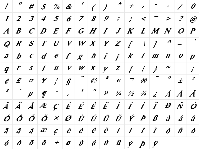 FZ ROMAN 31 ITALIC Normal  glyph index