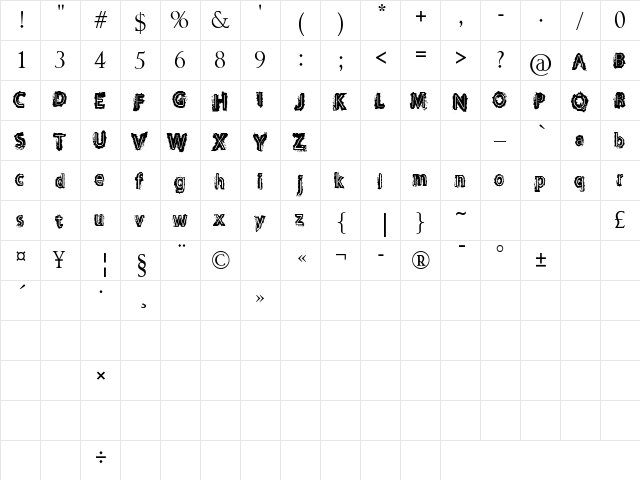MAROON Regular  glyph index