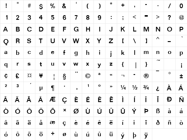 FolioTMed Regular  glyph index