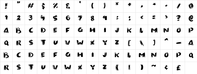 Paintbrush Regular  glyph index