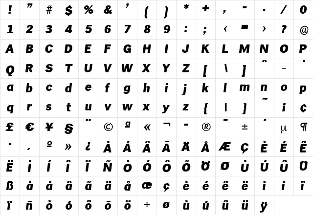 StephenBecker-Heavy Italic  glyph index