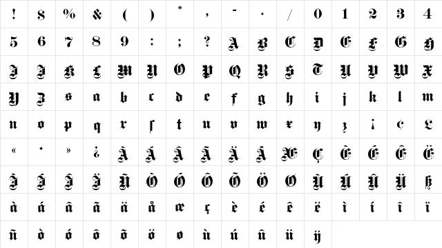GotischEF Bold  glyph index