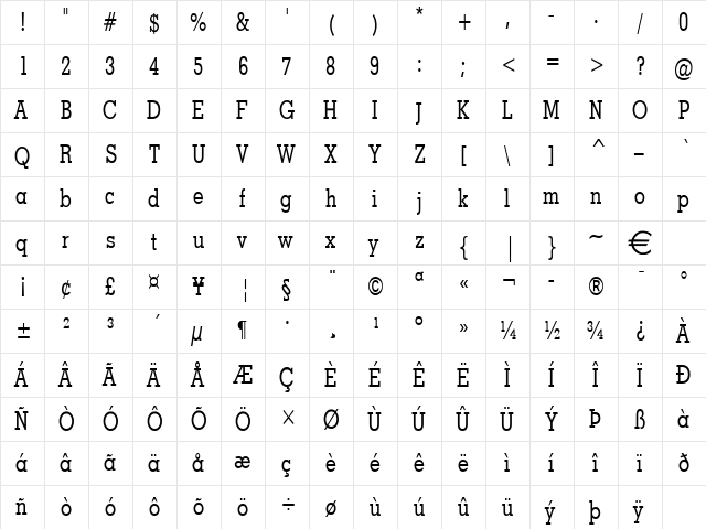 GeoThin Normal  glyph index