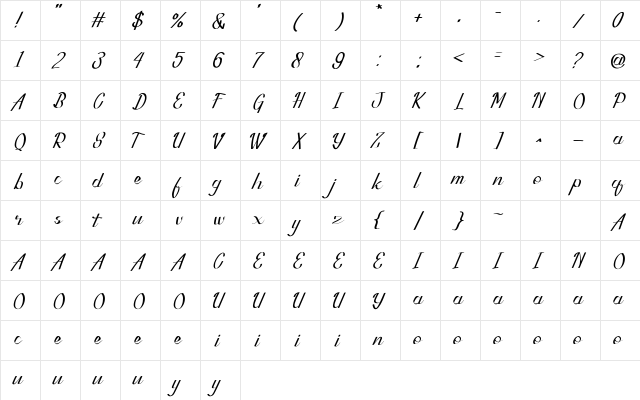 Quinn Marriott Regular  glyph index