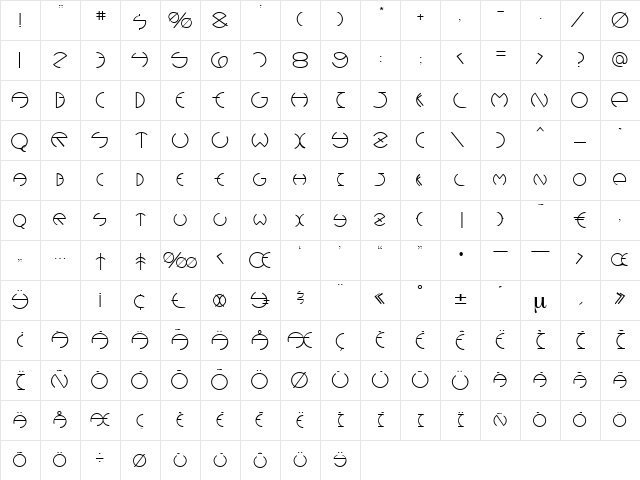 Nirwana Regular  glyph index