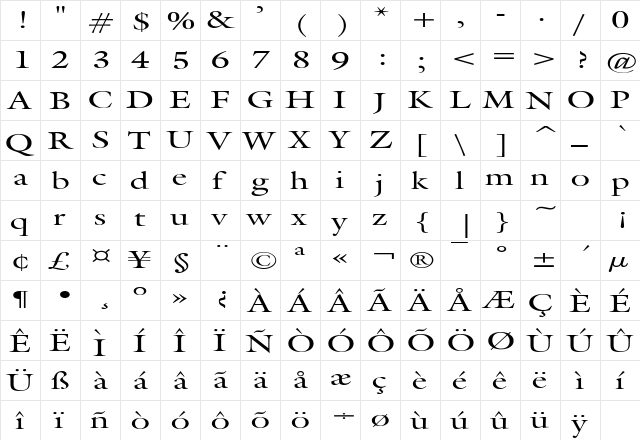 JoulliardExtended Regular  glyph index