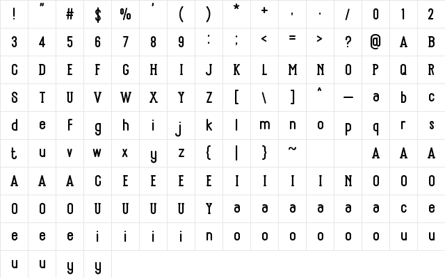 Bandonde Regular  glyph index