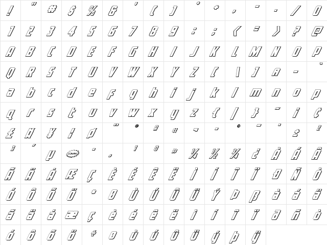 Voyage Fantastique 3D Italic  glyph index