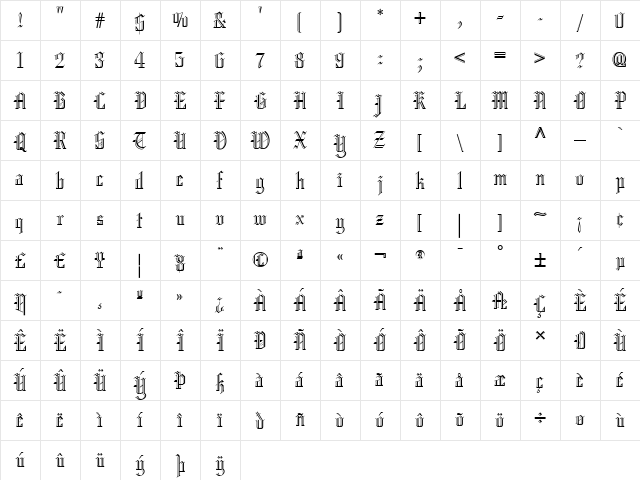 Posh Soiree NF Regular  glyph index